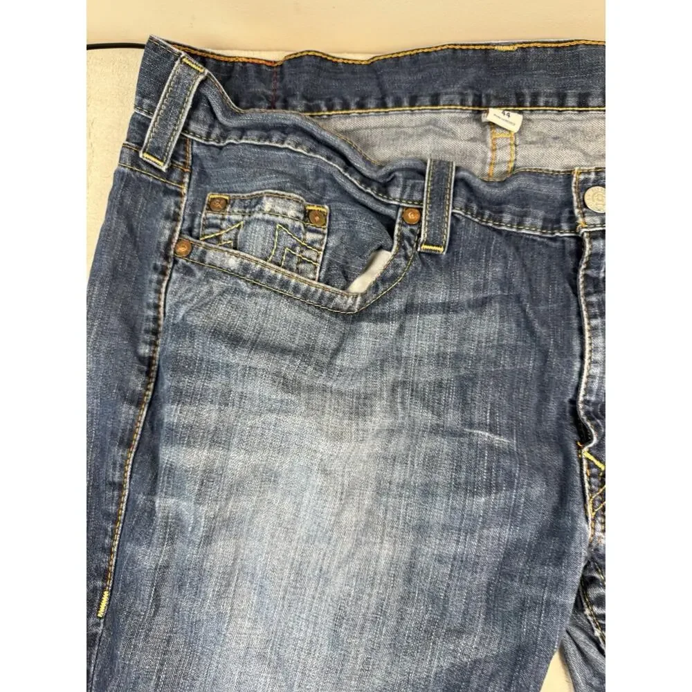 True Religion Mens Jeans Size 44 Blue Denim Straight Leg Distressed Y2K
